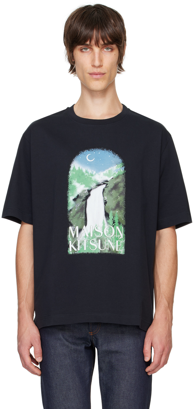 Shop Maison Kitsuné Black Waterfall Oversize T-shirt In P199 Black