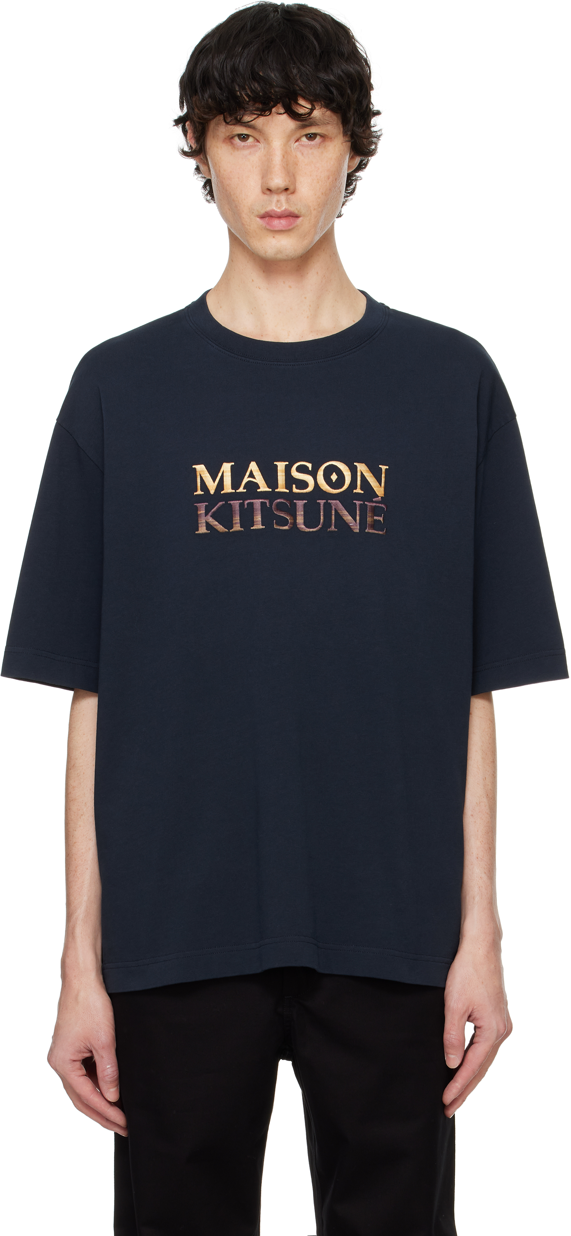 Maison Kitsuné Maison Kitsune Gradient Logo Oversized T-shirt In Blue