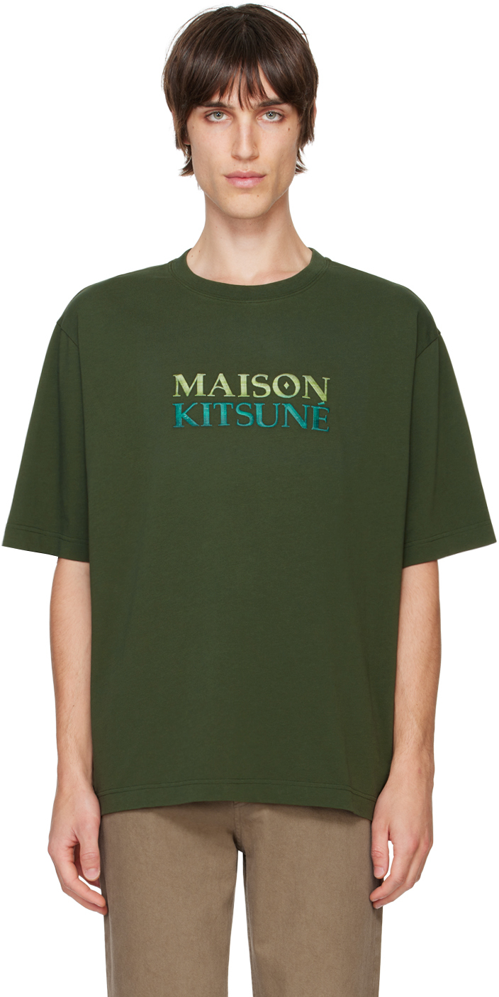 Shop Maison Kitsuné Green Gradient '' Oversize T-shirt In P391 Ranger Green