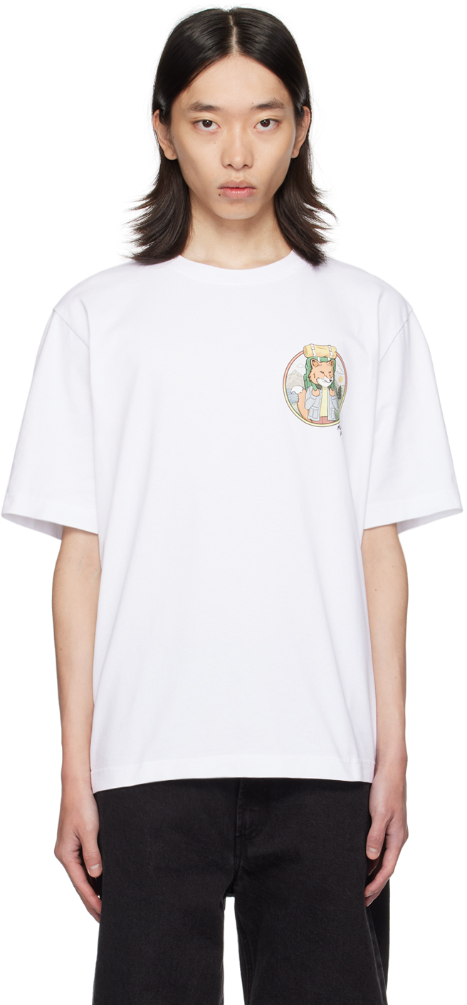 Shop Maison Kitsuné White Rambling Fox Oversize T-shirt In P100 White