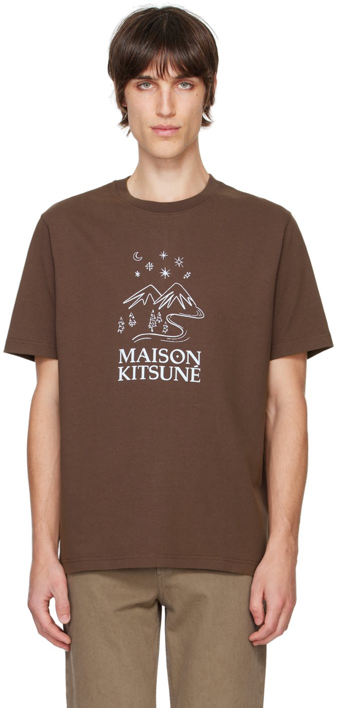 Shop Maison Kitsuné Brown Sketched Landscape Comfort T-shirt In P296 Firewood