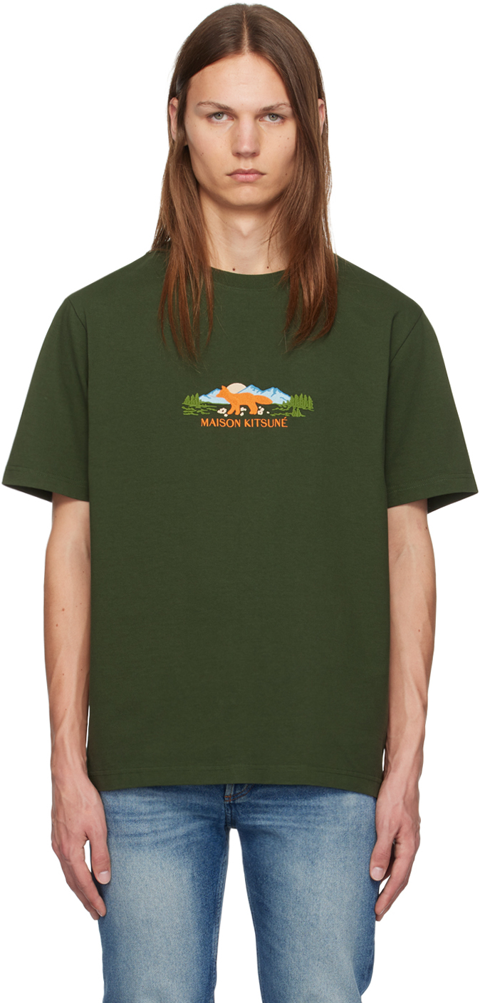 Shop Maison Kitsuné Green Outdoor Profile Fox Comfort T-shirt In P391 Ranger Green