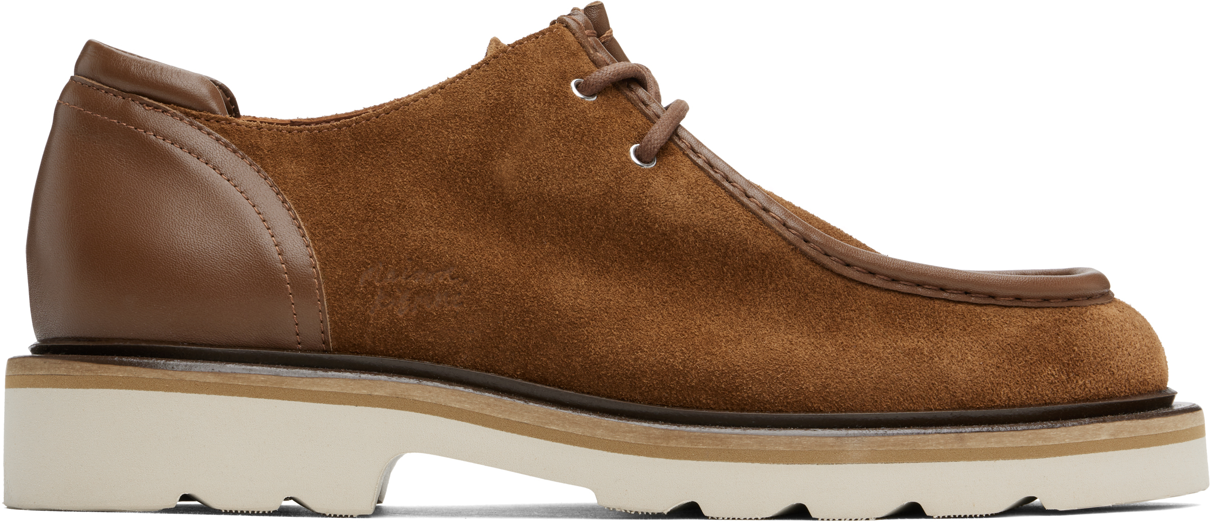 Shop Maison Kitsuné Brown Suede Leather Derbys In P298 Dark Brown