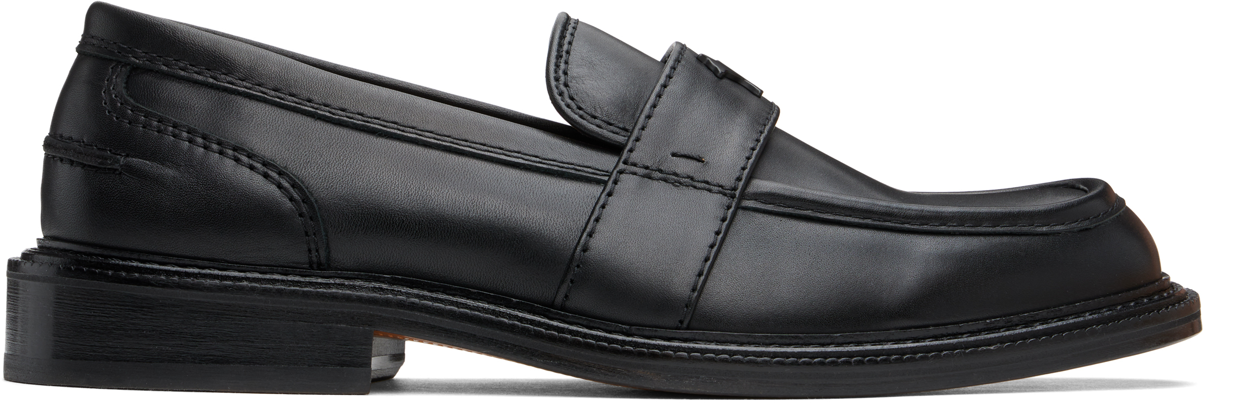 Shop Maison Kitsuné Black Leather Loafers In P199 Black