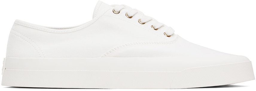 Shop Maison Kitsuné White Canvas Lace-up Sneakers In P100 White