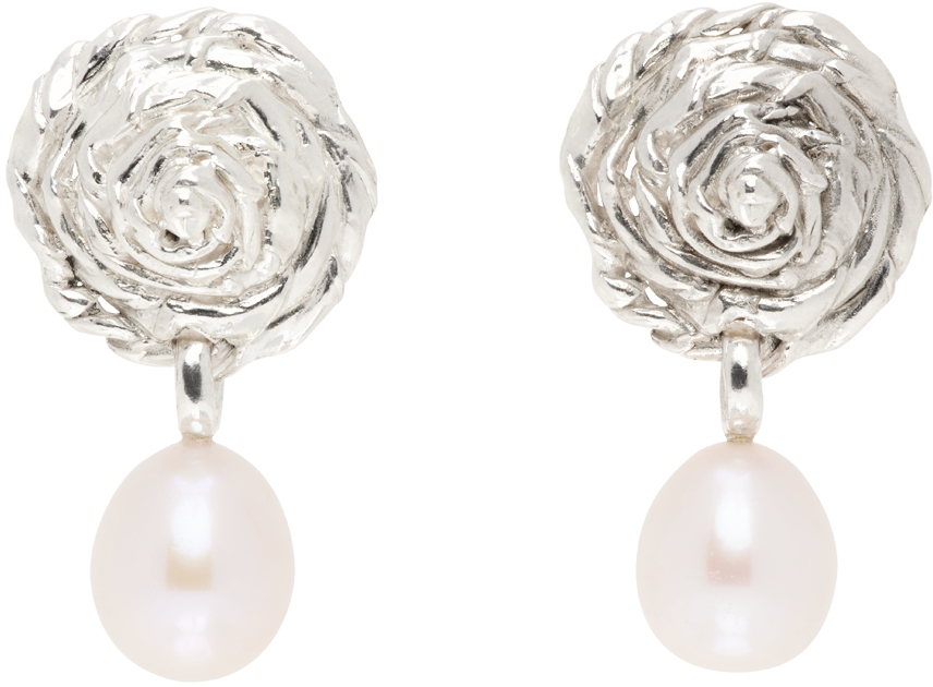 SSENSE Exclusive Silver & White Breton Pearl Earrings