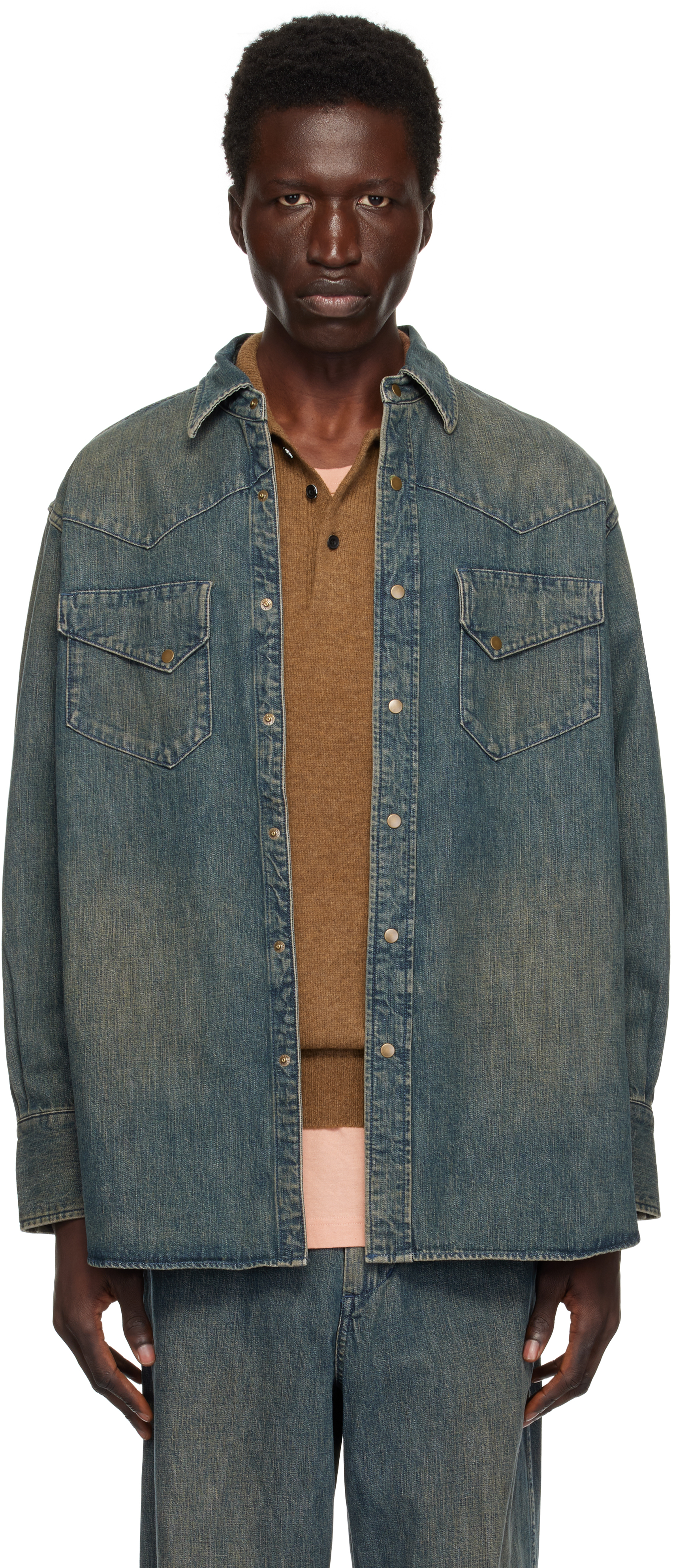 Blue Western Double Dye Denim Shirt