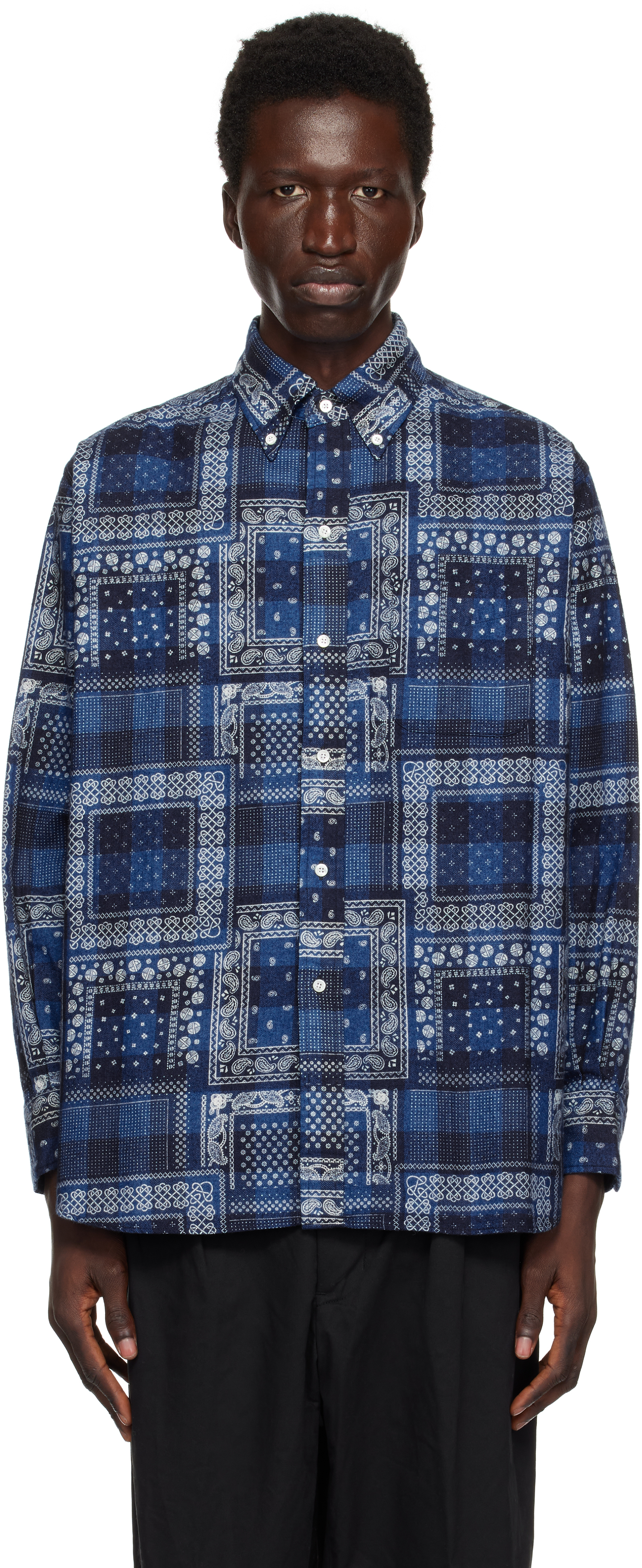 Blue Plaid Discharge Print Classic Fit Shirt