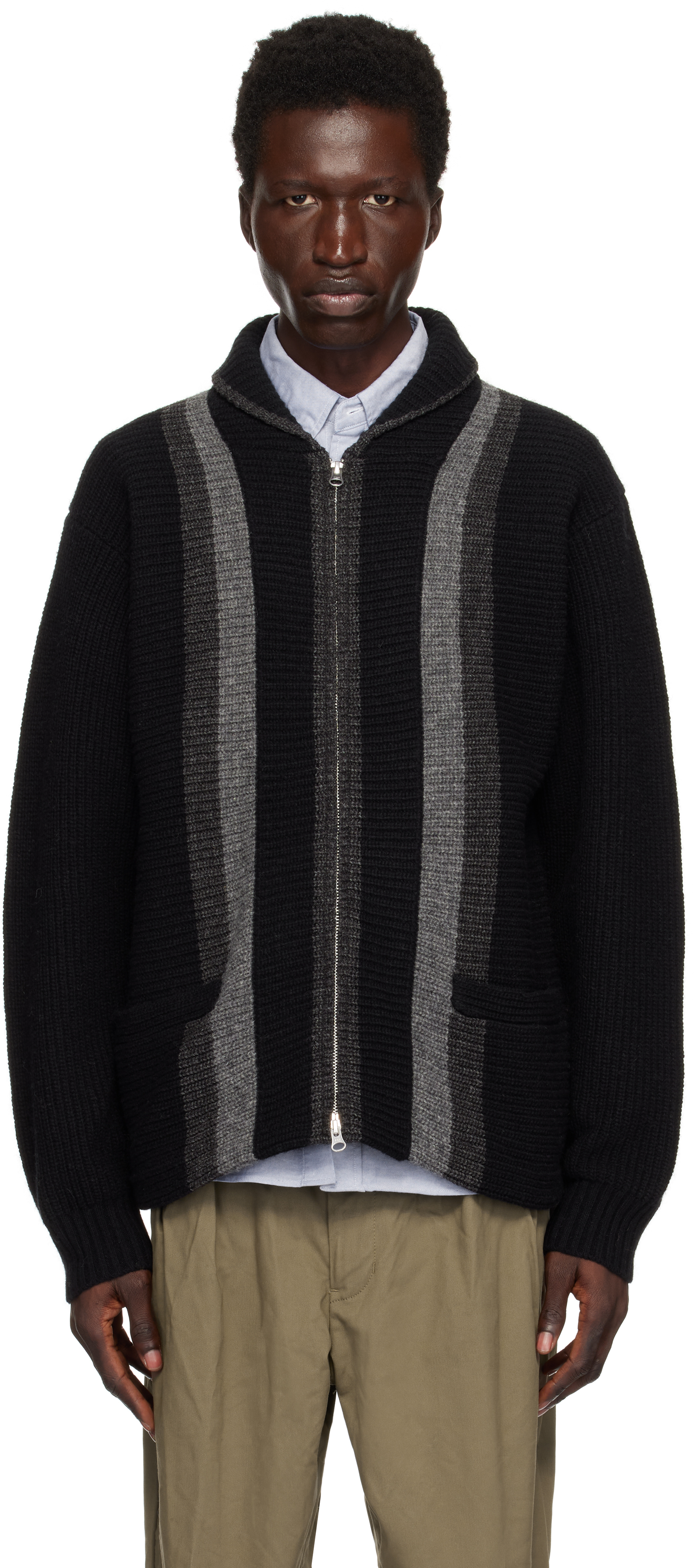 Black Full Zip Shawl Collar Sweater