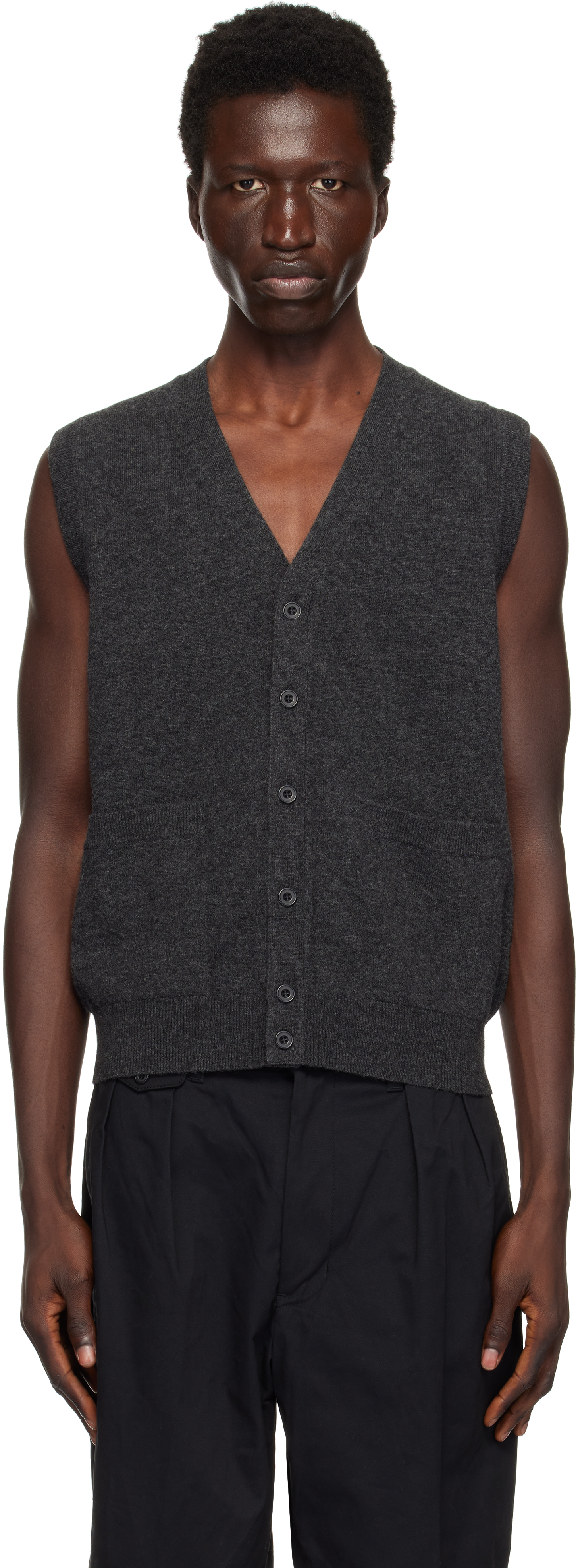 Gray Button Knit Solid Vest