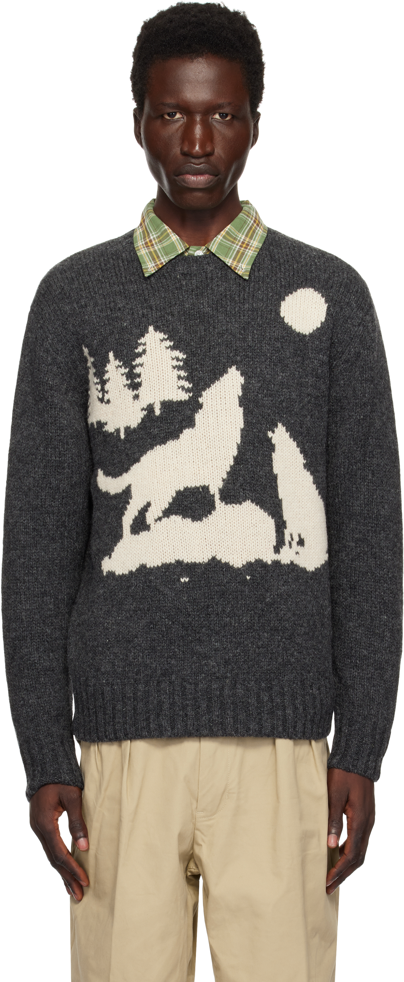 Gray Crew Intarsia 3G Sweater