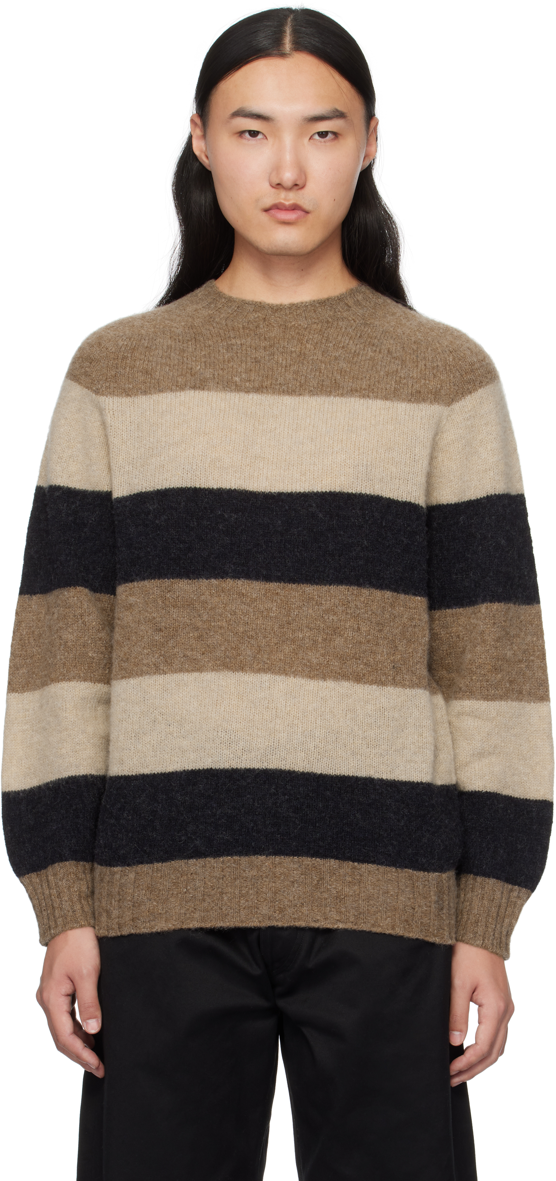 Multicolor Crew Stripe Shaggy Sweater