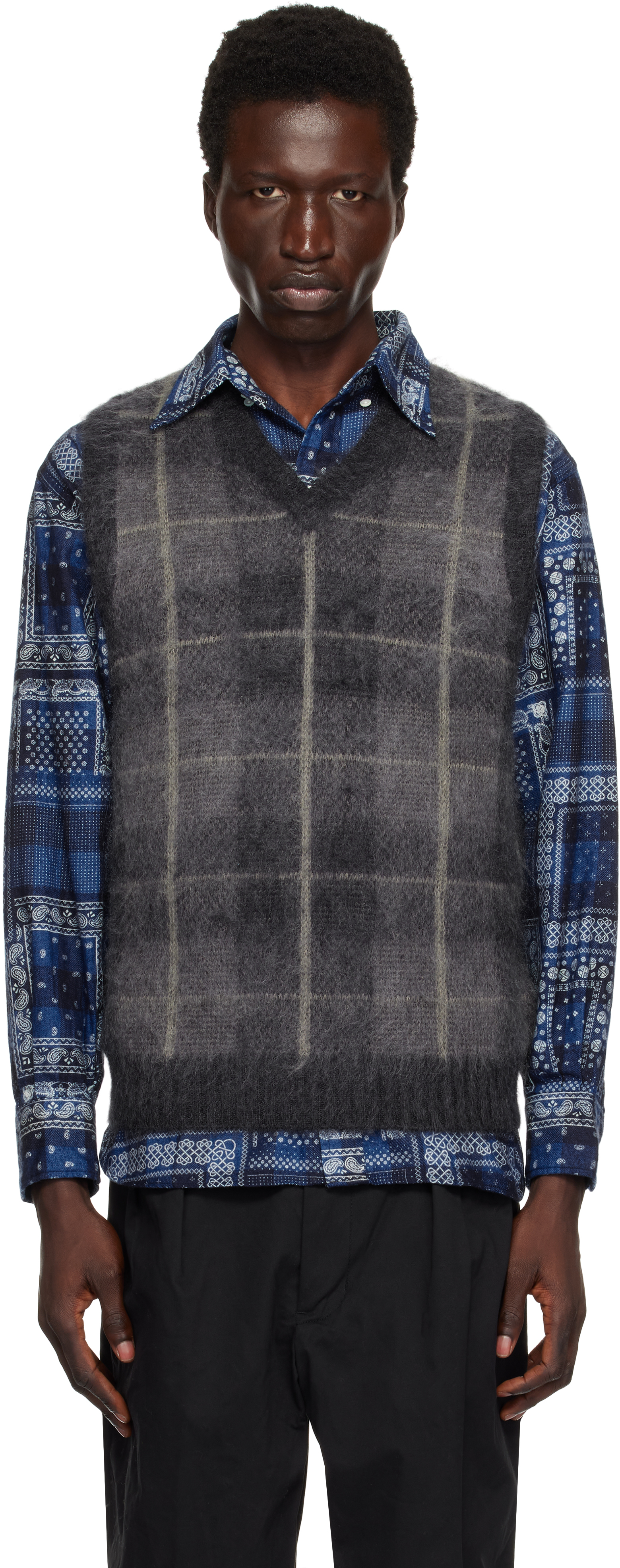 Gray Check Mohair Vest