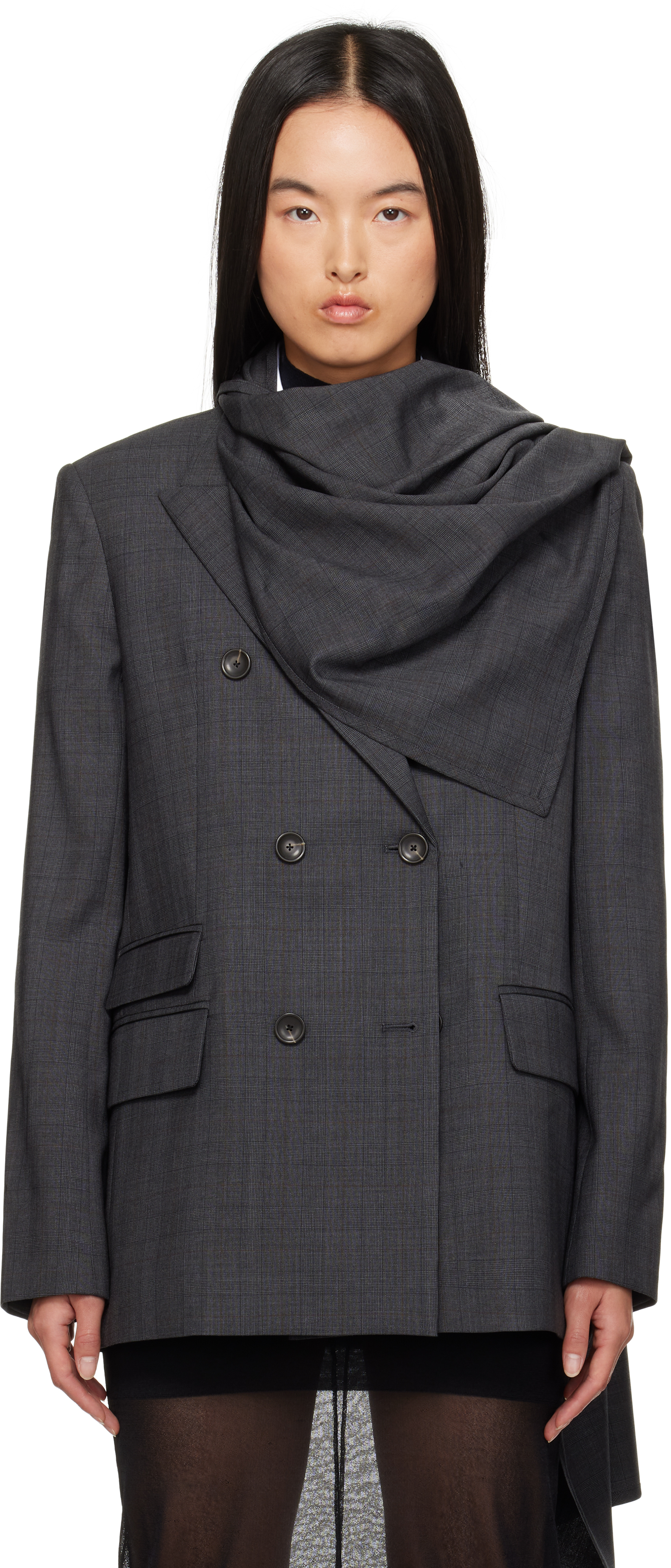 Shop Maria Mcmanus Gray Cloak Blazer In Charcoal Glen Plaid