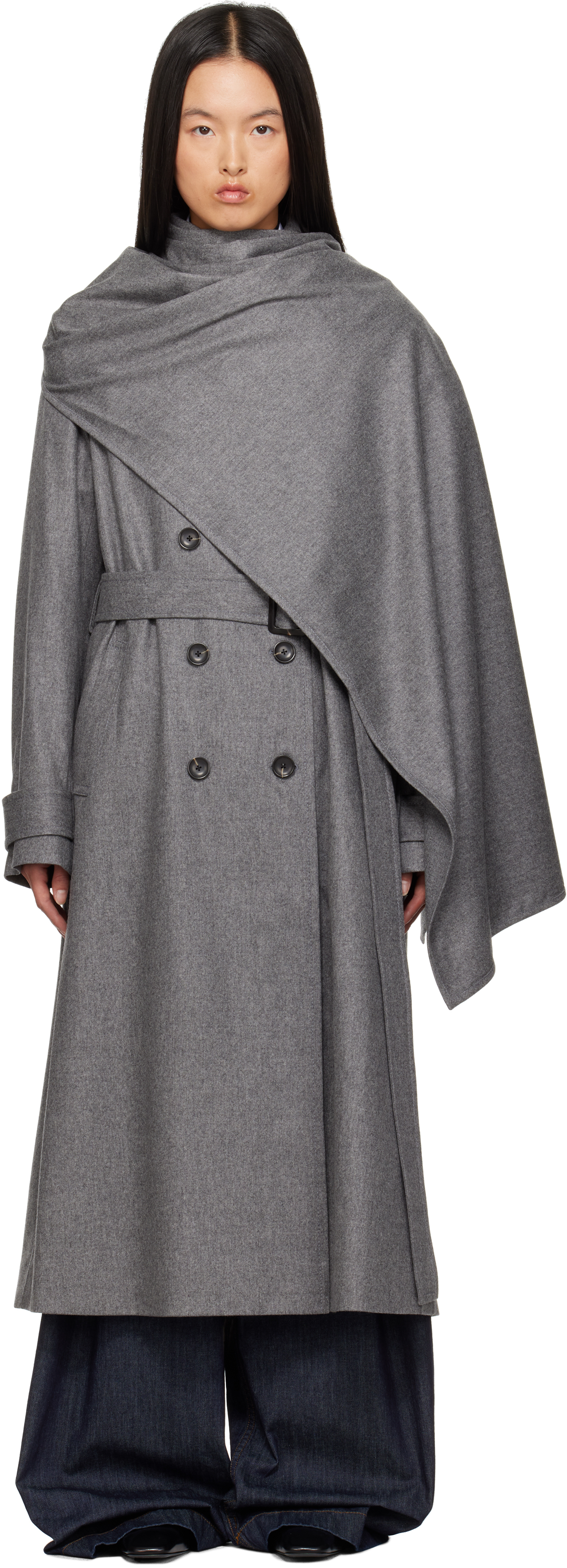 Shop Maria Mcmanus Gray Cloak Trench Coat In Charcoal Melange