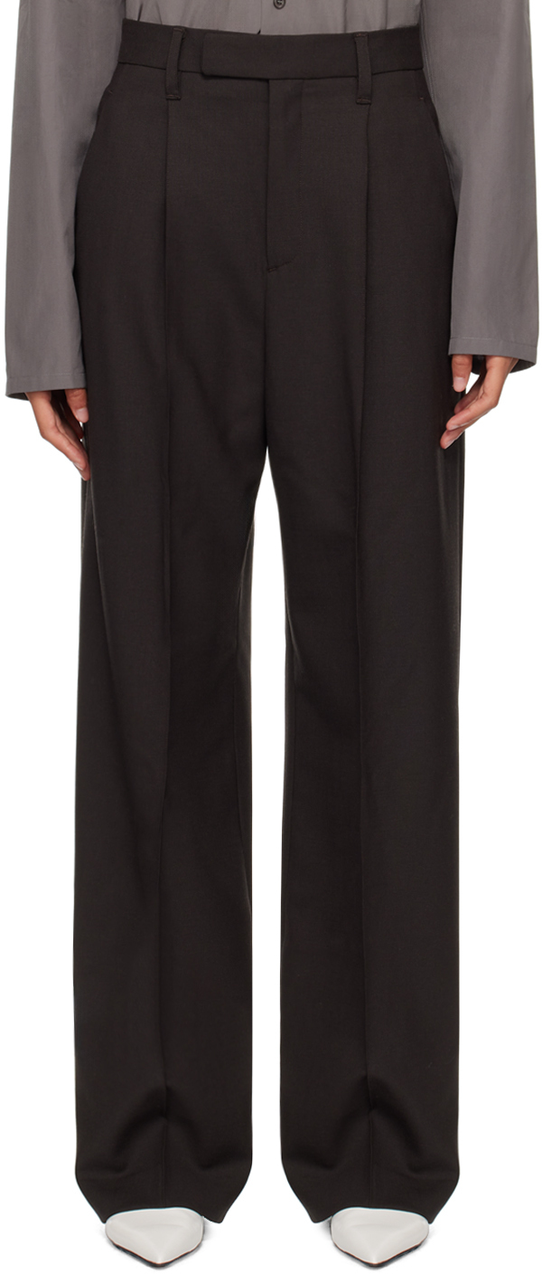 Brown Wide Leg High Rise Trousers