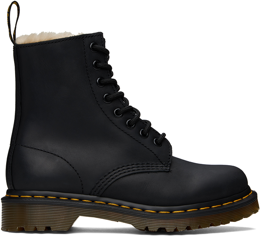 Shop Dr. Martens' Black 1460 Faux Fur Lined Boots In Black Wyoming