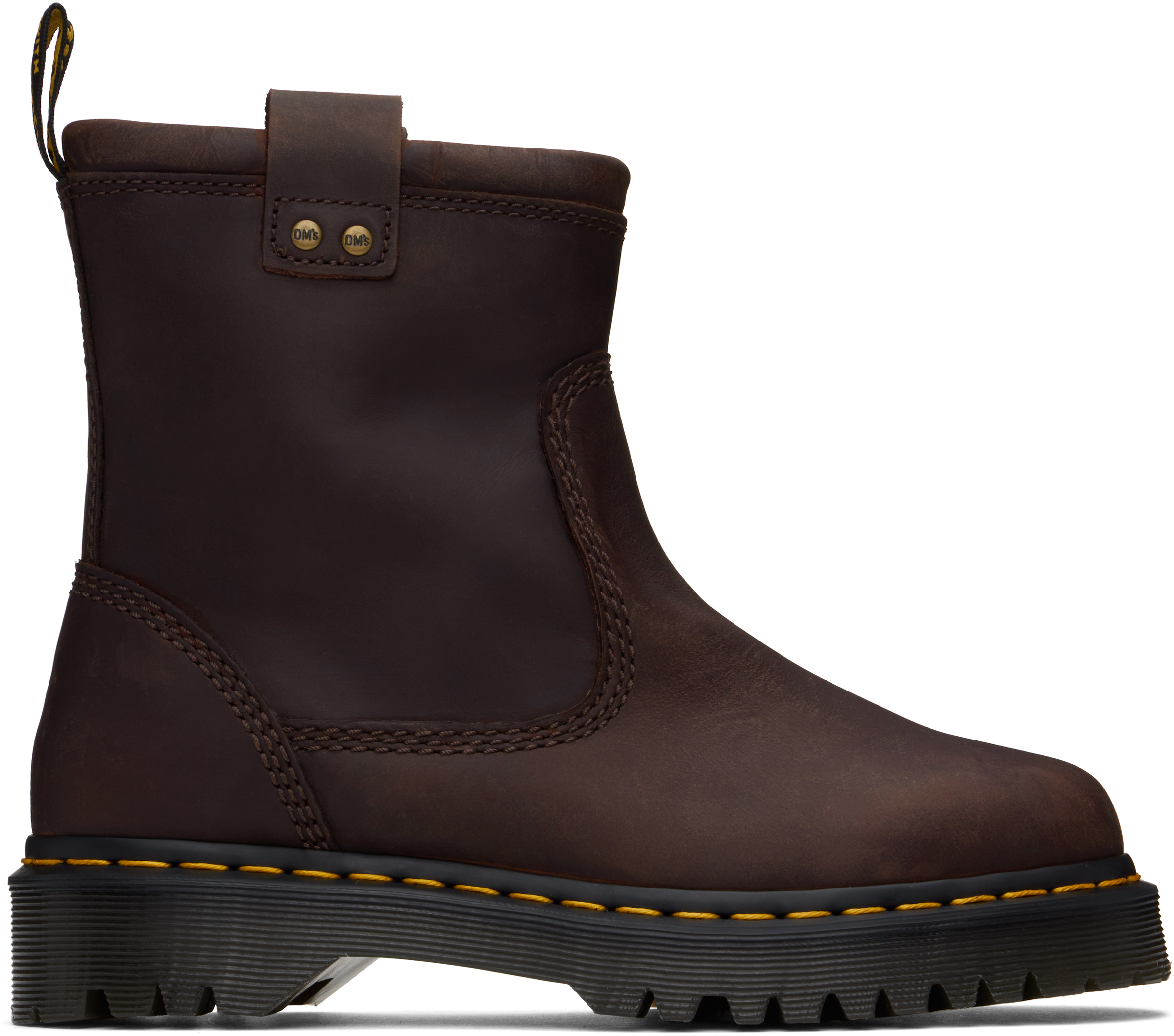 Shop Dr. Martens' Brown Anistone Lo Leather Biker Boots In Dark Brown Burnished