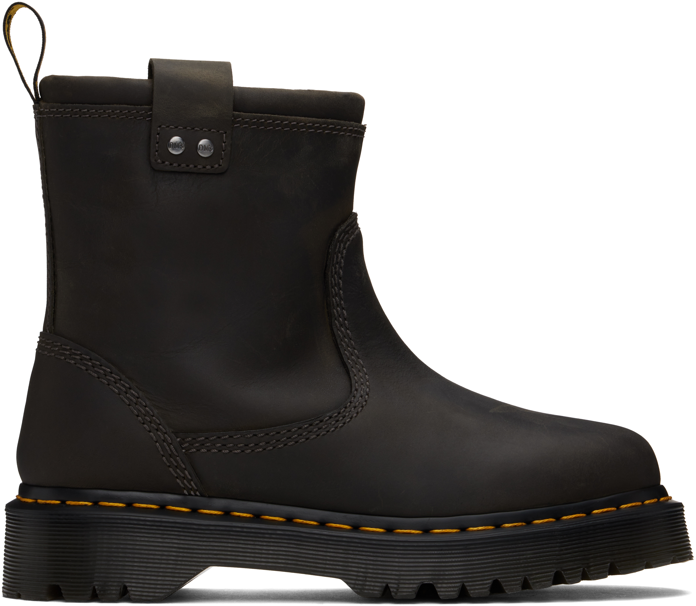 Shop Dr. Martens' Gray Anistone Lo Leather Biker Boots In Charcoal Grey Burnis