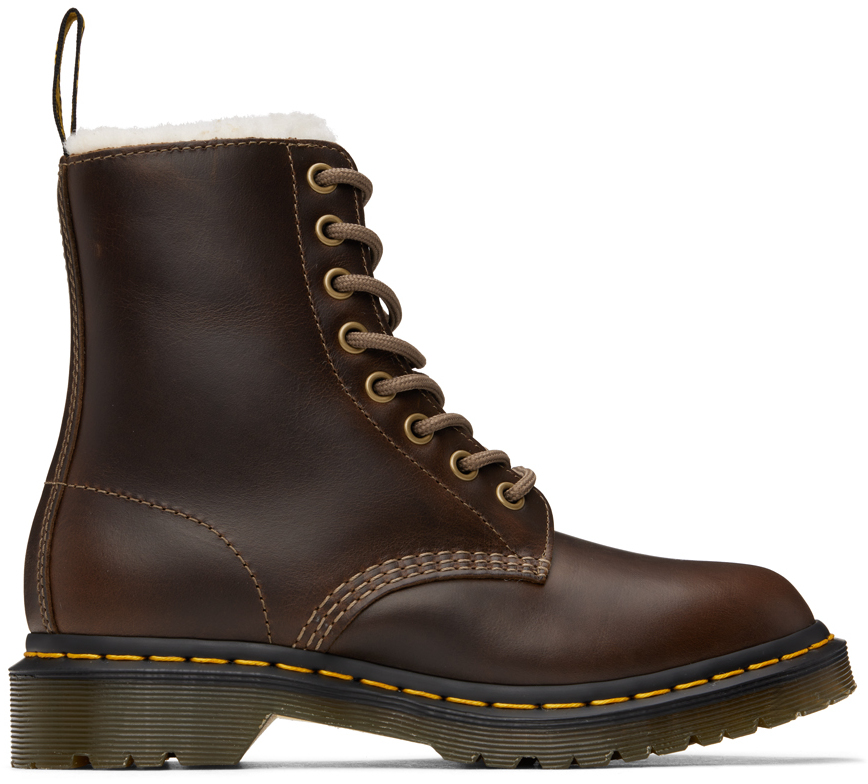 Shop Dr. Martens' Brown 1460 Pascal Serena Boots In Dark Khaki Orleans