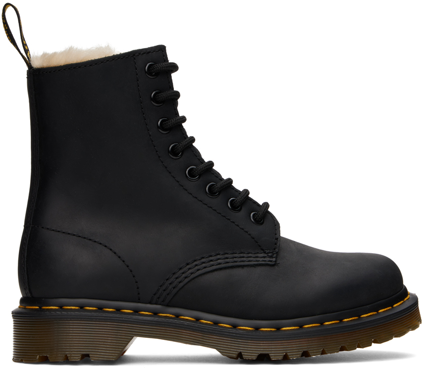 Shop Dr. Martens' Black 1460 Faux Fur Lined Boots In Black Wyoming