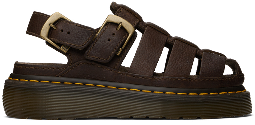 Shop Dr. Martens' Brown Wrenlie Fisherman Loafers In Dark Brown Grizzly