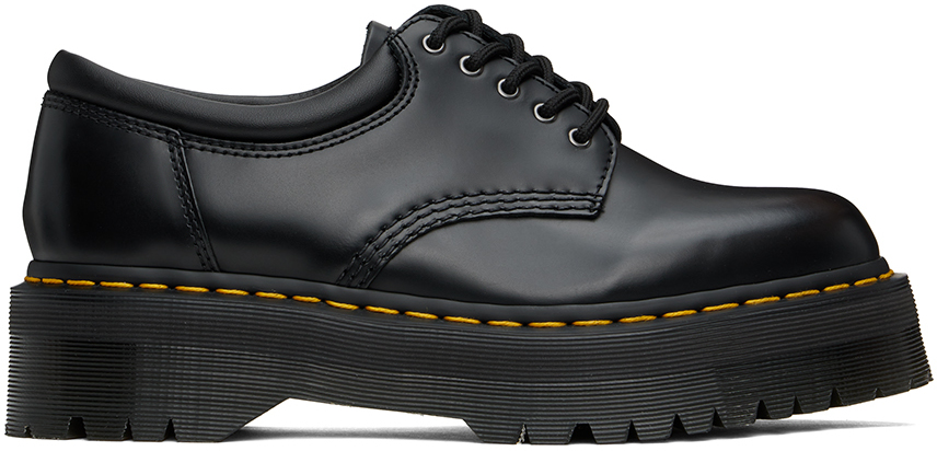 Shop Dr. Martens' Black 8053 Leather Platform Oxfords In Black Polished Smoot