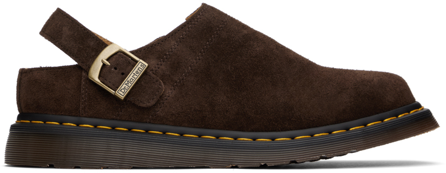 Shop Dr. Martens' Brown Isham Suede Mules In Dark Brown Desert Oa