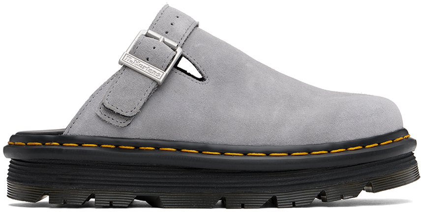 Shop Dr. Martens' Gray Zebzag Suede Slingback Platform Mules In Ultimate Grey E.h Su