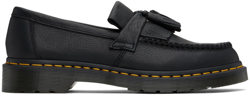 Shop Dr. Martens' Black Adrian Yellow Stitch Loafers In Black Ambassador