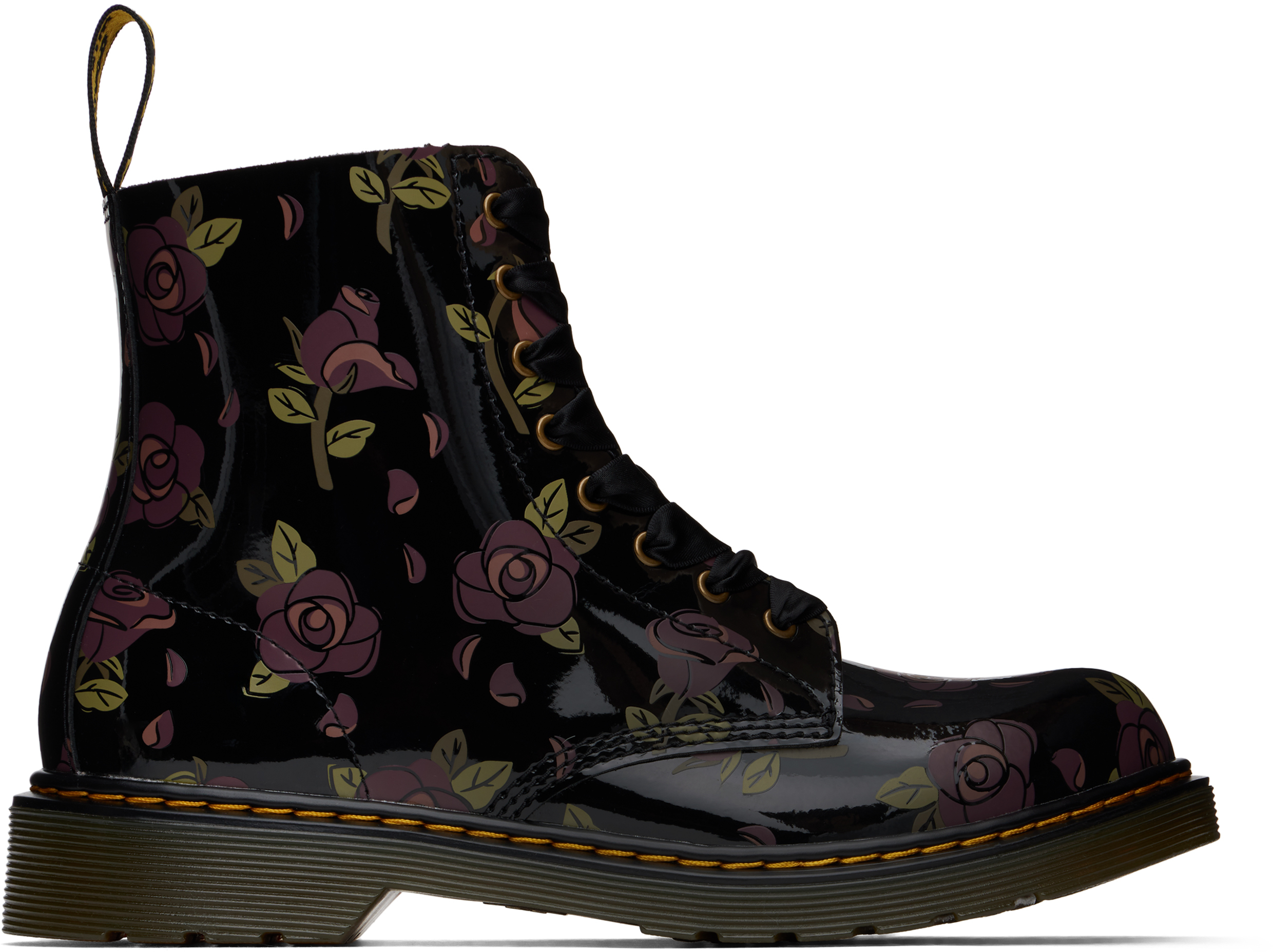 Dr. Martens' Little Kids Black 1460 Pascal Boots In Decayed Rose Print P