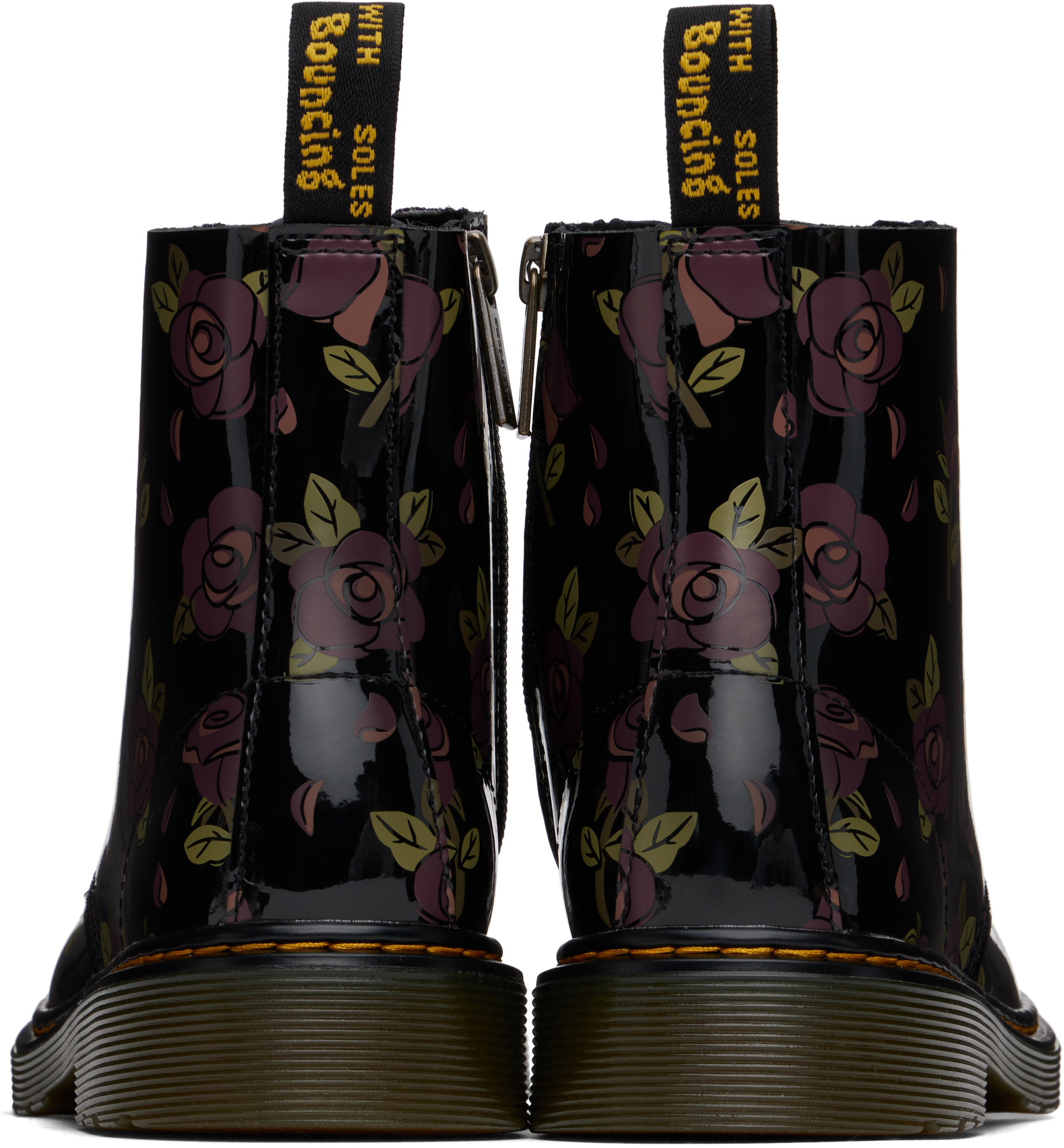 Dr. Martens' Little Kids Black 1460 Pascal Boots In Decayed Rose Print P