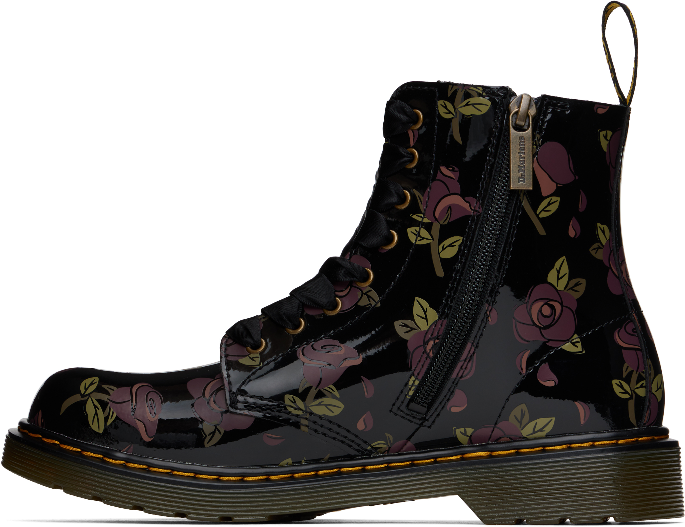 Dr. Martens' Little Kids Black 1460 Pascal Boots In Decayed Rose Print P