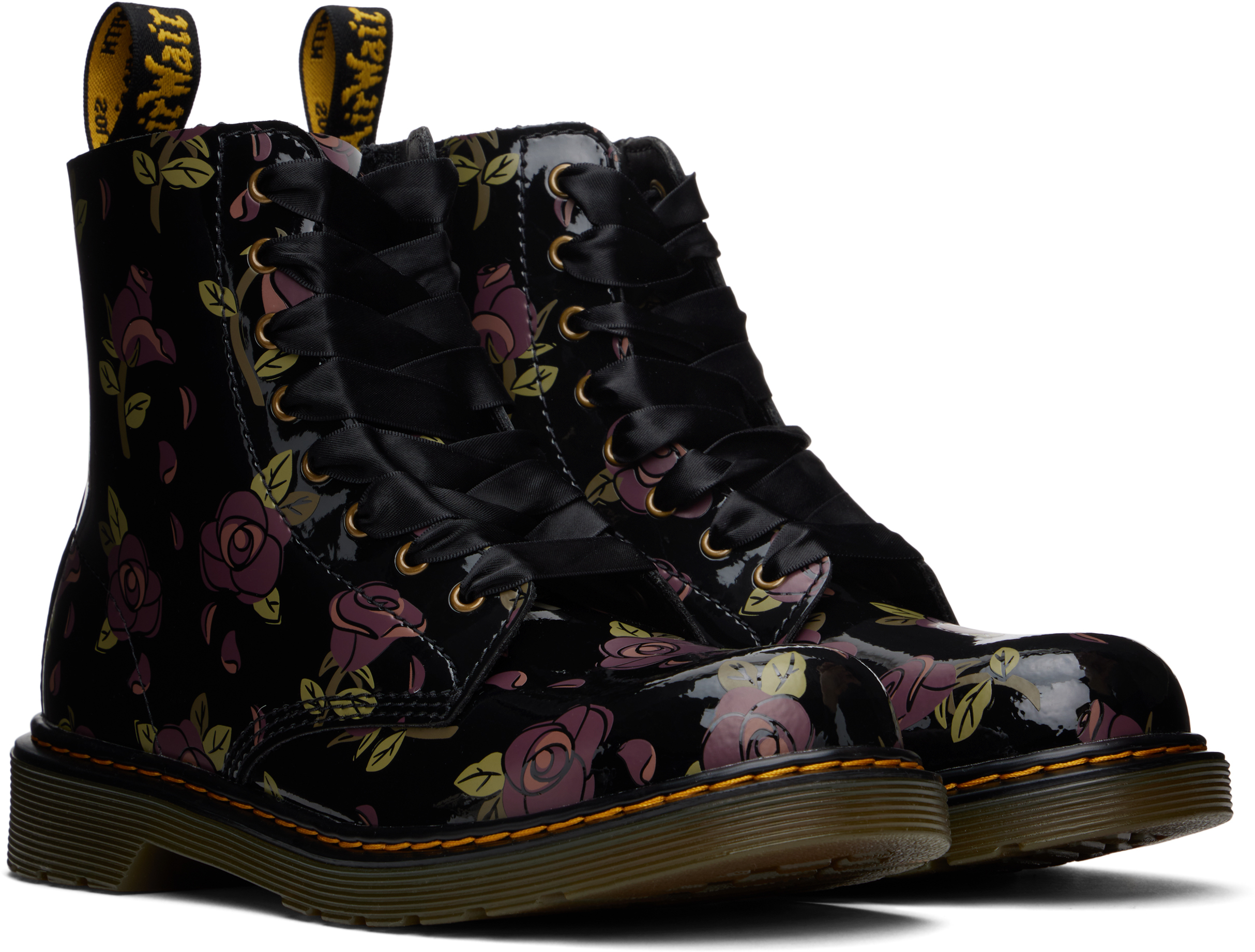 Dr. Martens' Little Kids Black 1460 Pascal Boots In Decayed Rose Print P