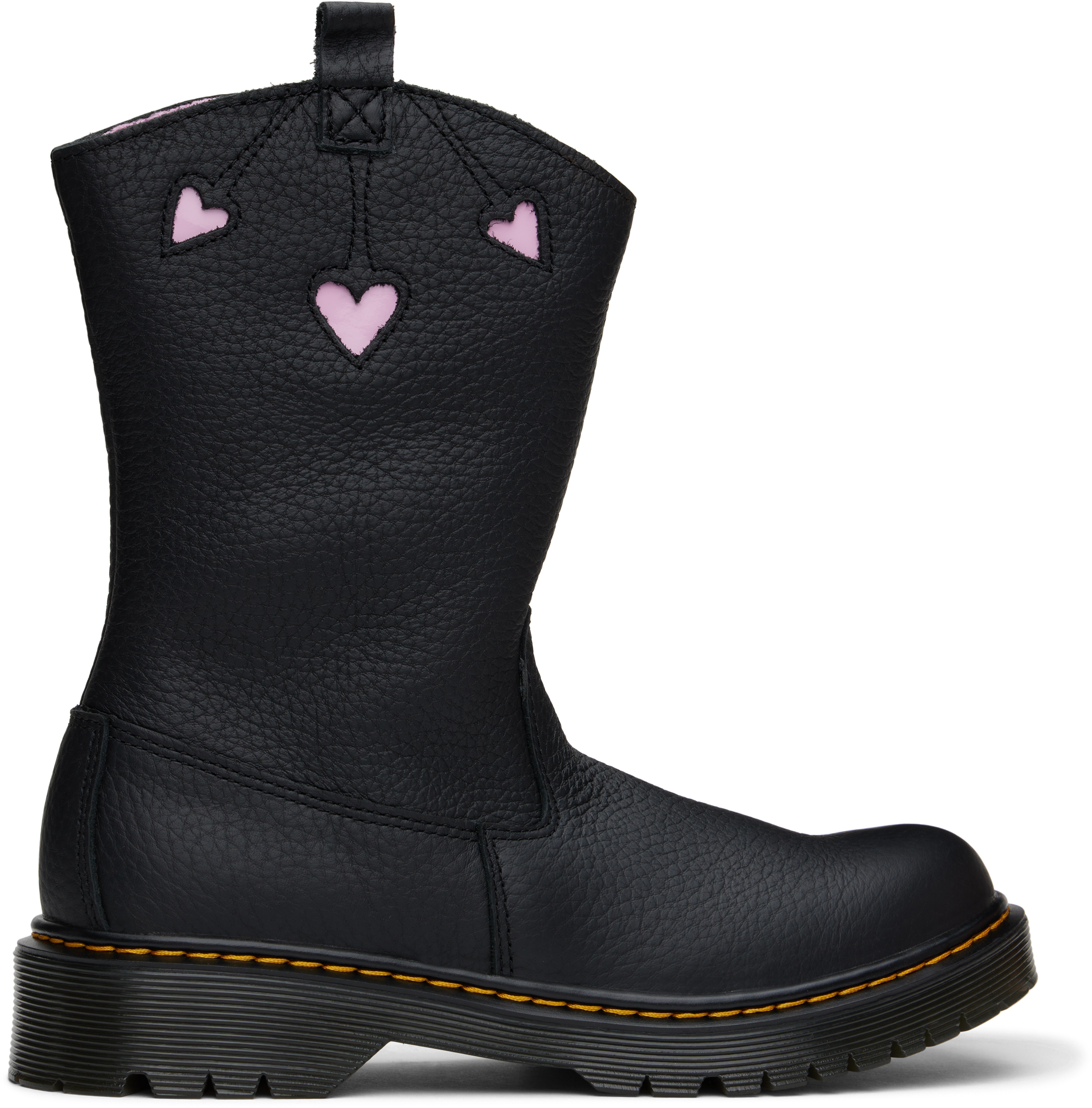 Dr. Martens' Youth Heart Nappa Patent Leather Pull-on Boots In Black Classic Nappa