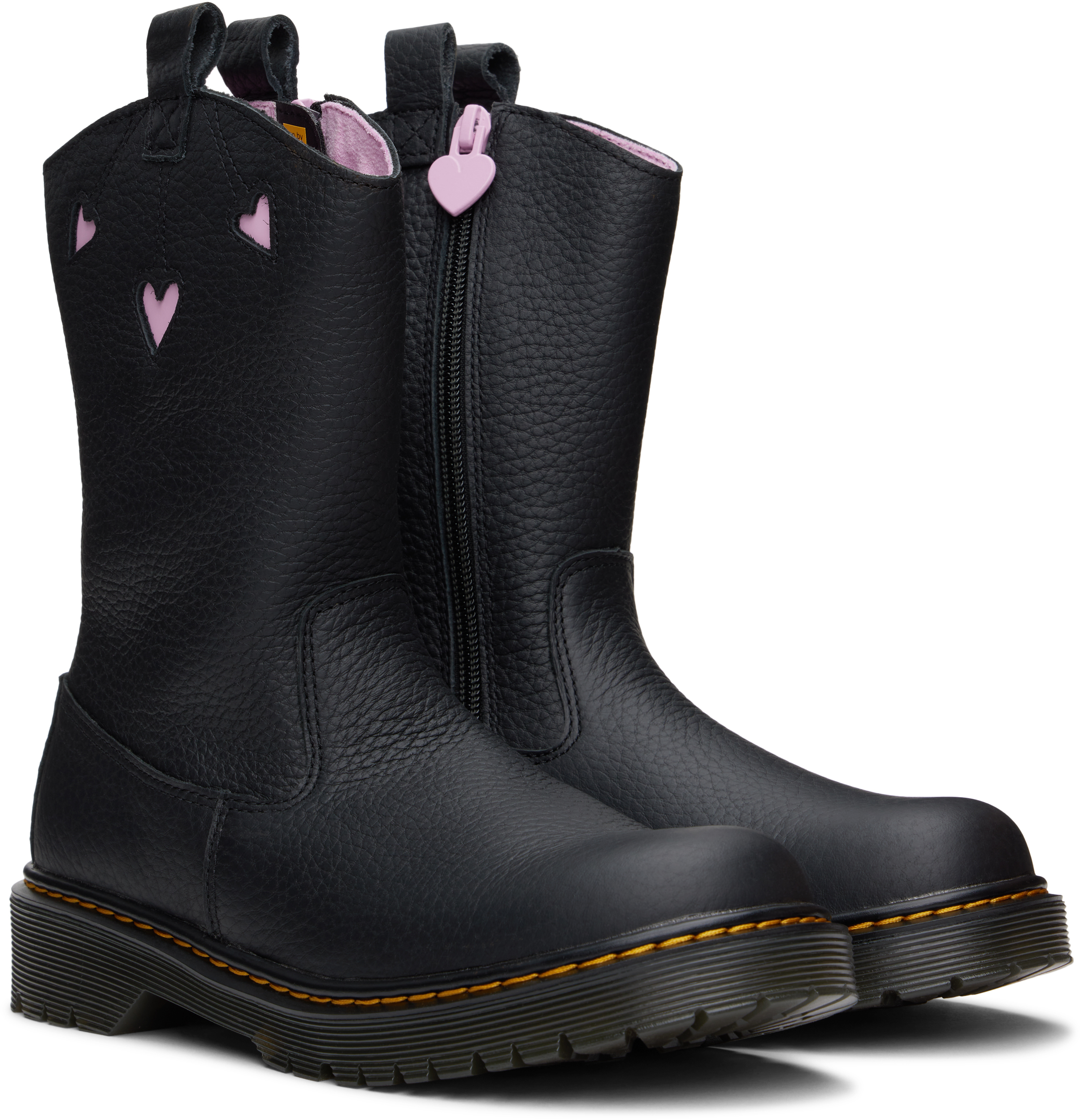 Dr. Martens' Youth Heart Nappa Patent Leather Pull-on Boots In Black Classic Nappa