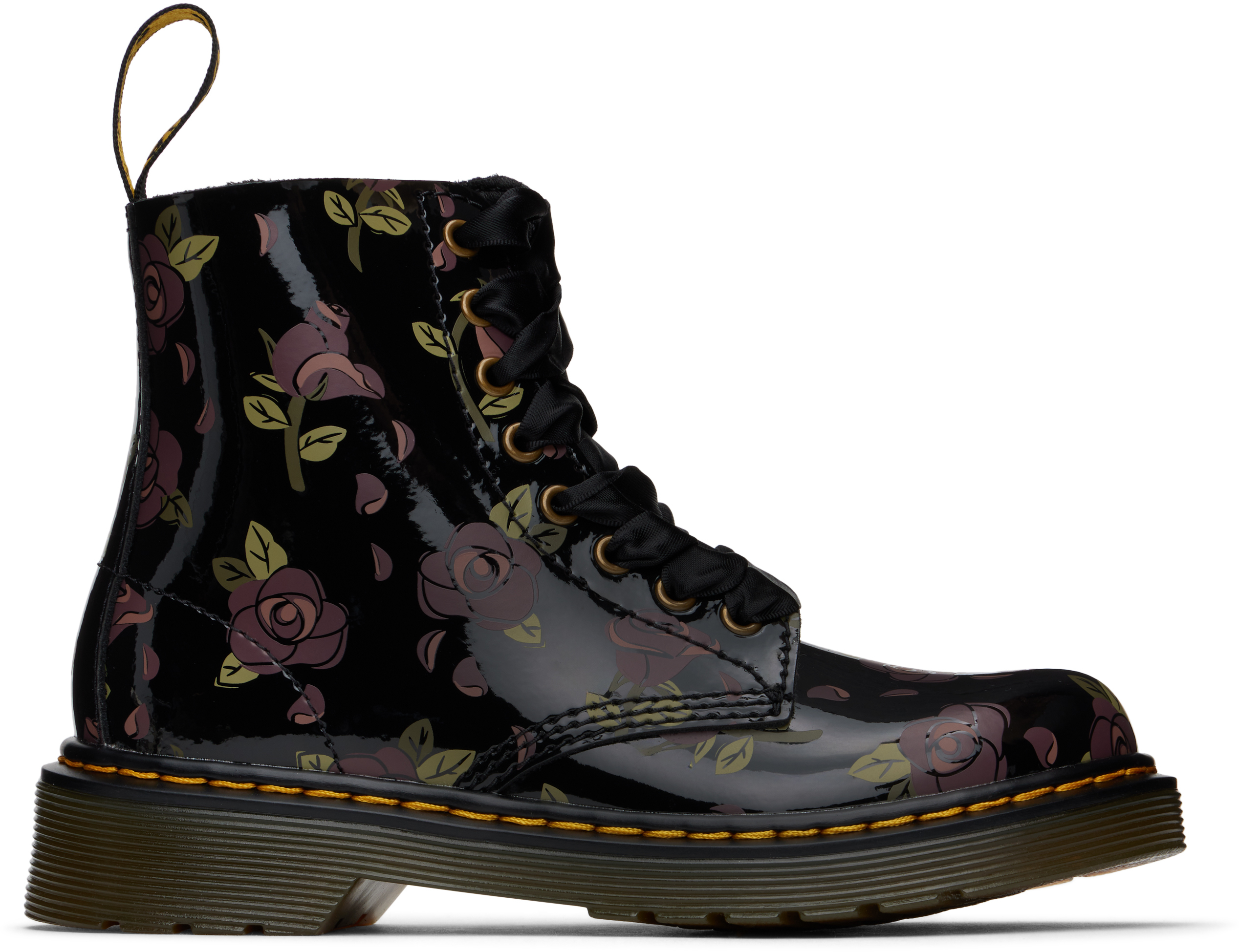 Shop Dr. Martens' Big Kids Black 1460 Pascal Boots In Decayed Rose Print P