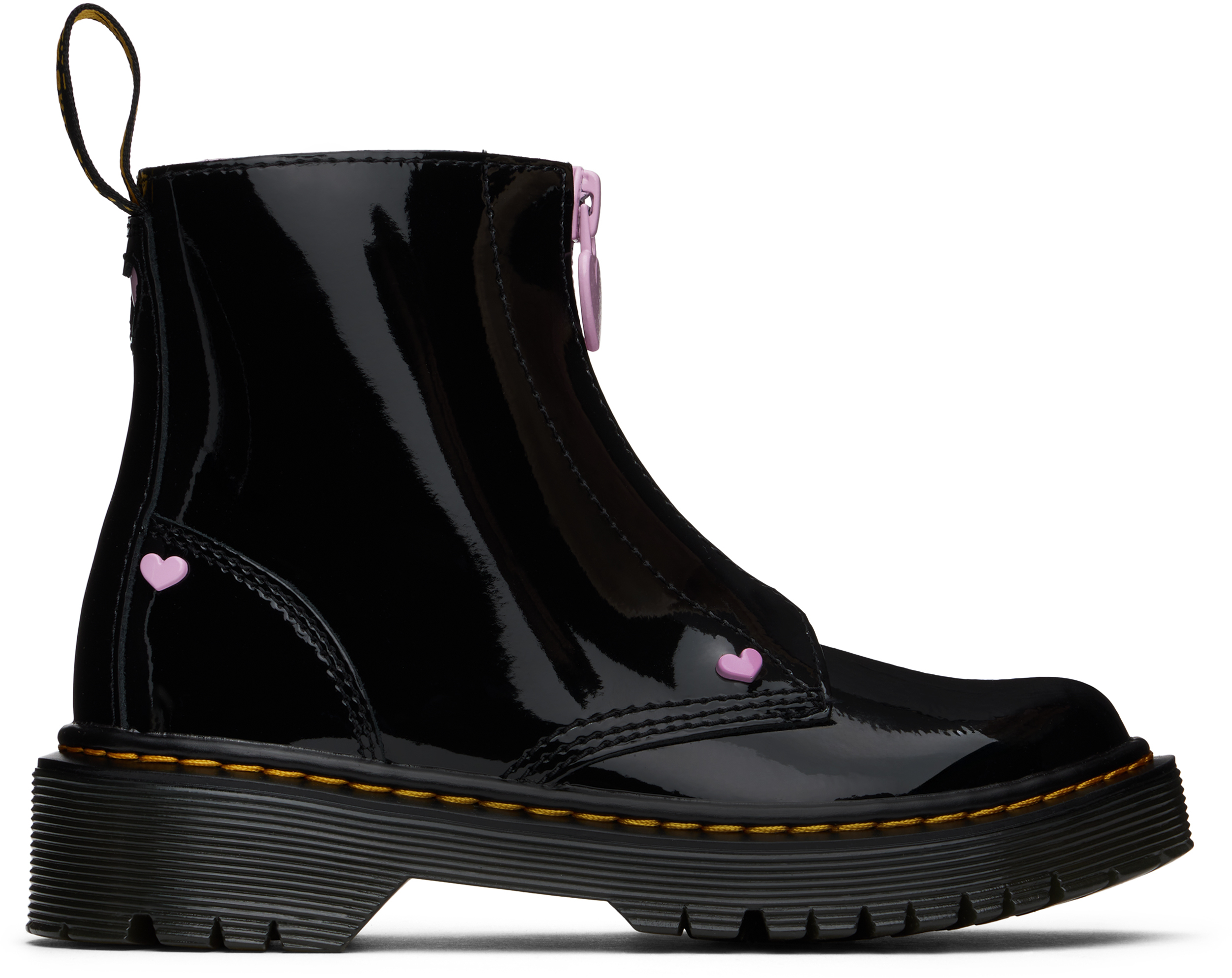 Shop Dr. Martens' Big Kids Black Bex Heart Zip Boots In Black Patent Lamper