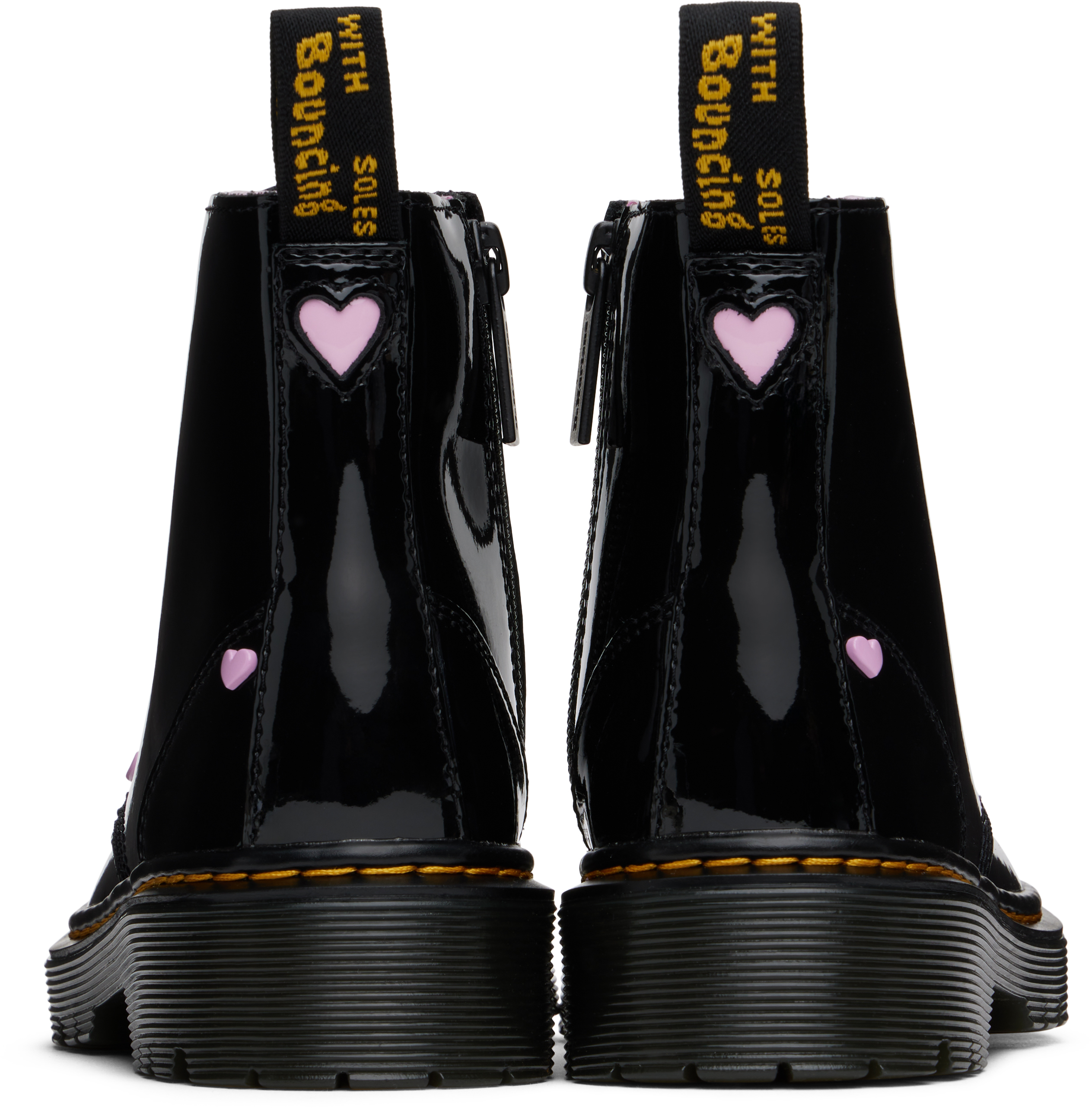 Dr. Martens' Junior Bex Heath Patent Leather Zip Boots In Black Patent Lamper