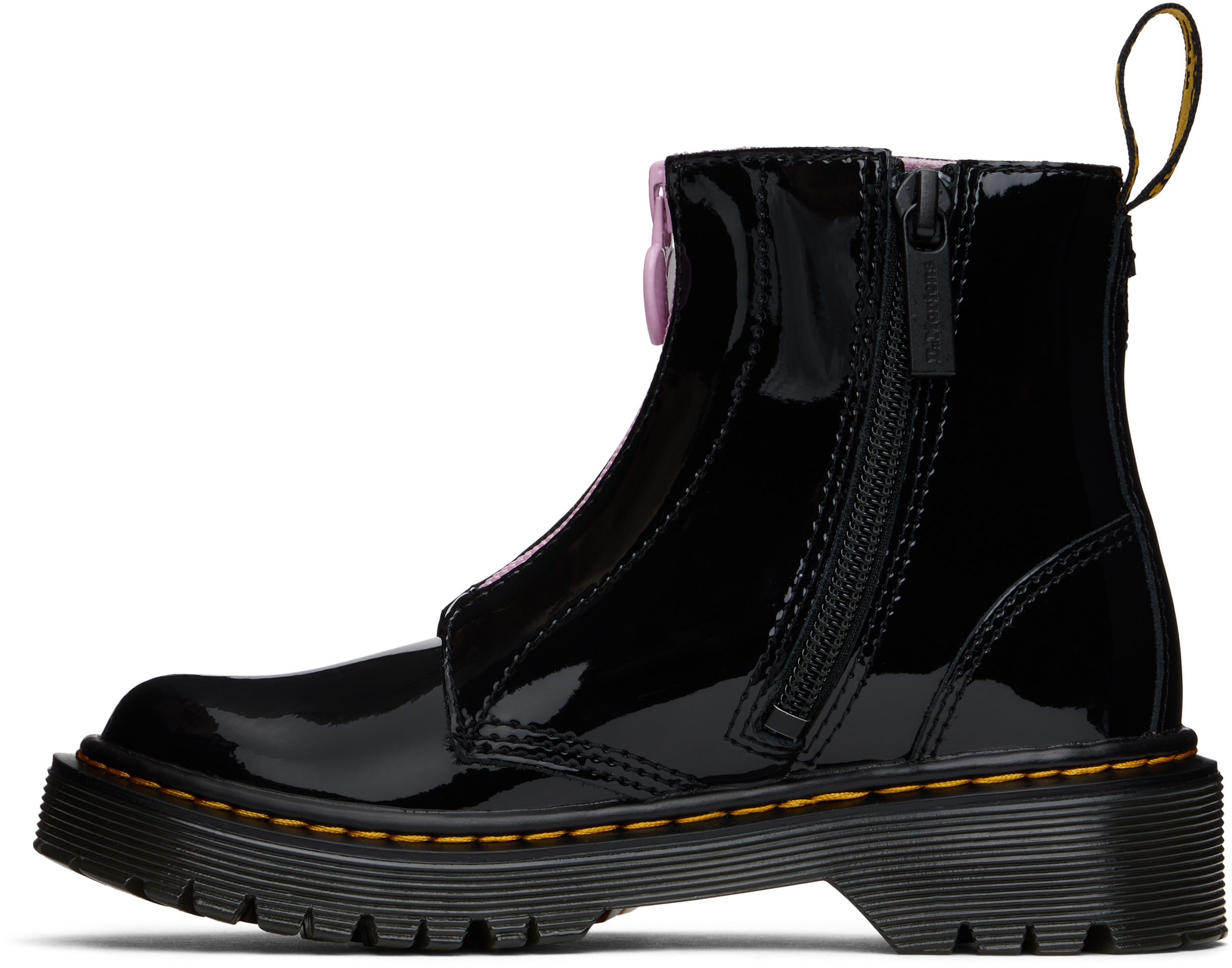 Dr. Martens' Junior Bex Heath Patent Leather Zip Boots In Black Patent Lamper