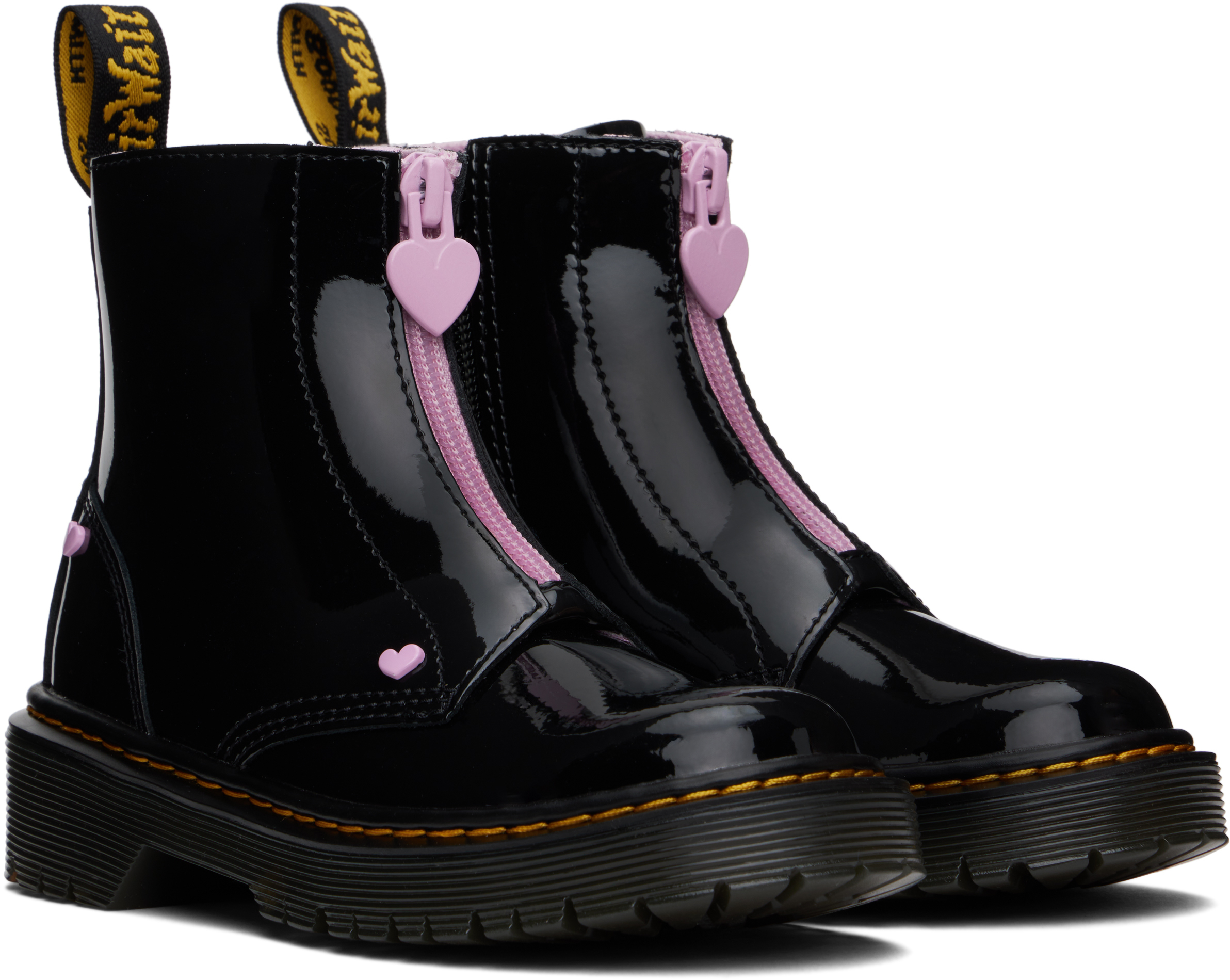 Dr. Martens' Junior Bex Heath Patent Leather Zip Boots In Black Patent Lamper