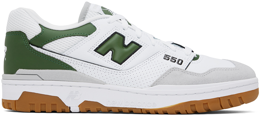Shop New Balance White & Green 550 Sneakers