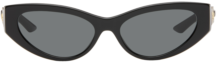Shop Versace Black Greca Strass Cat-eye Sunglasses In Gb1/87