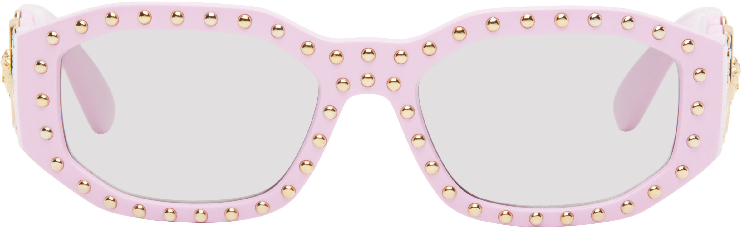 Shop Versace Pink Studded Medusa Biggie Sunglasses In 5334/5 - Pink