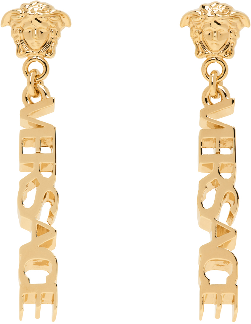 Gold 'La Medusa' Logo Drop Earrings