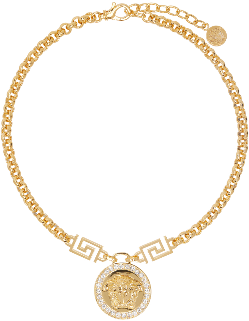 Gold Crystal 'La Medusa' Greca Necklace
