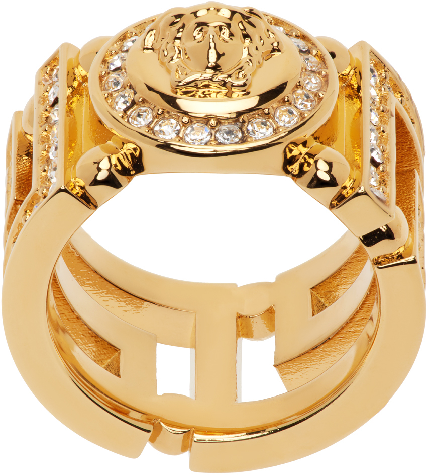 Gold Crystal Medusa Greca Ring
