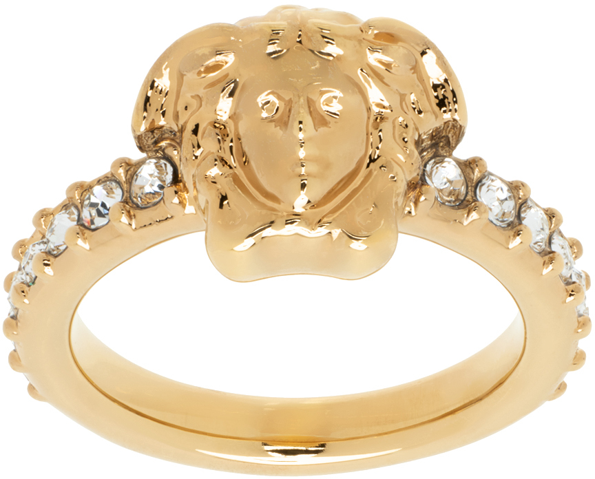 Shop Versace Gold Crystal 'la Medusa' Ring In 4j090 Vers Gold Cry