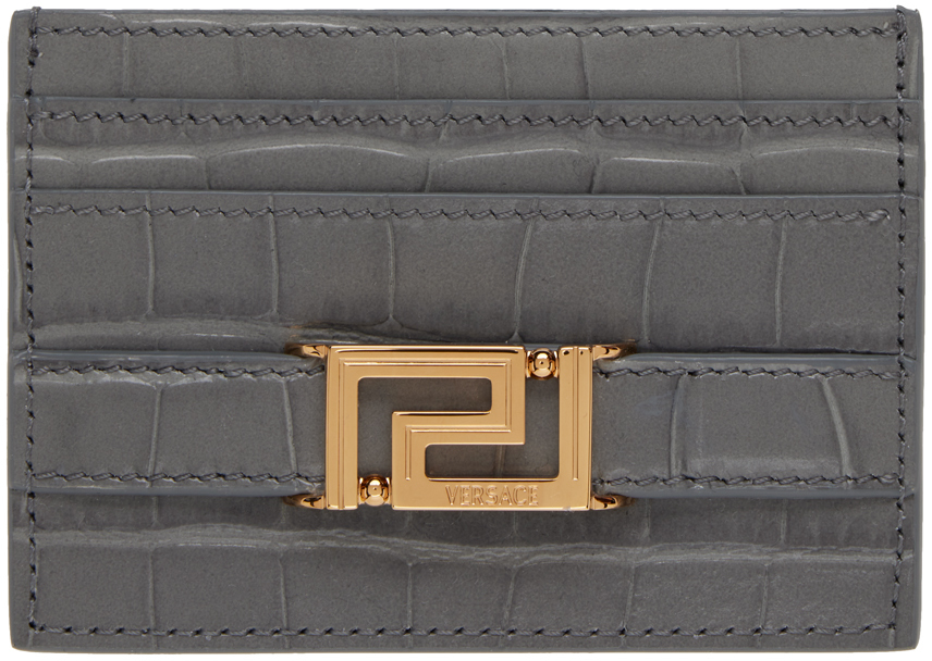 VERSACE ◆ グレカ ゴッデス カード ホルダー Versaceのグレー クロコエンボス グレカ ゴッデス カードケース