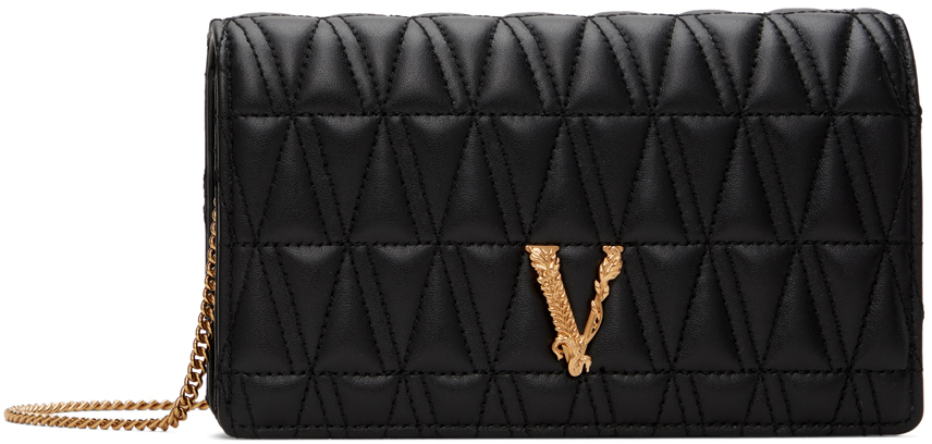 Shop Versace ブラック ミニ キルティング バッグ In 1b00v-black- Gold